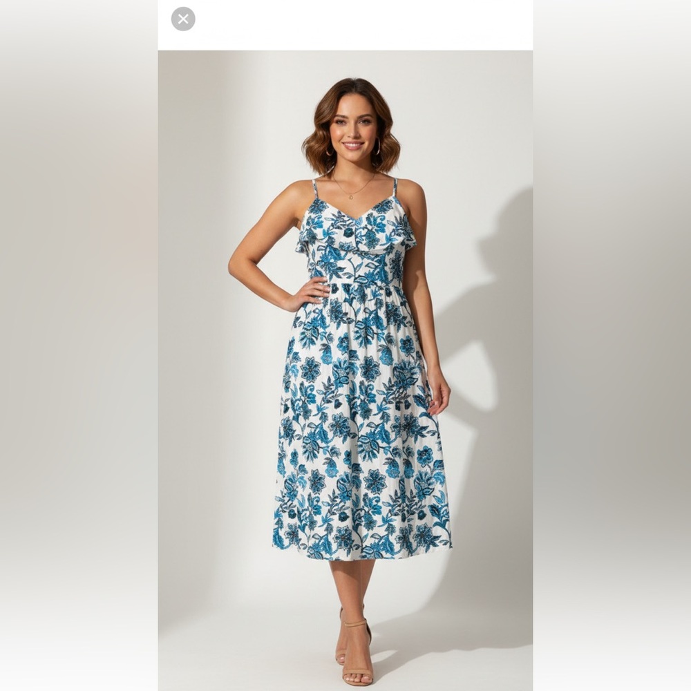 Ann Taylor Blue Floral Midi Dress